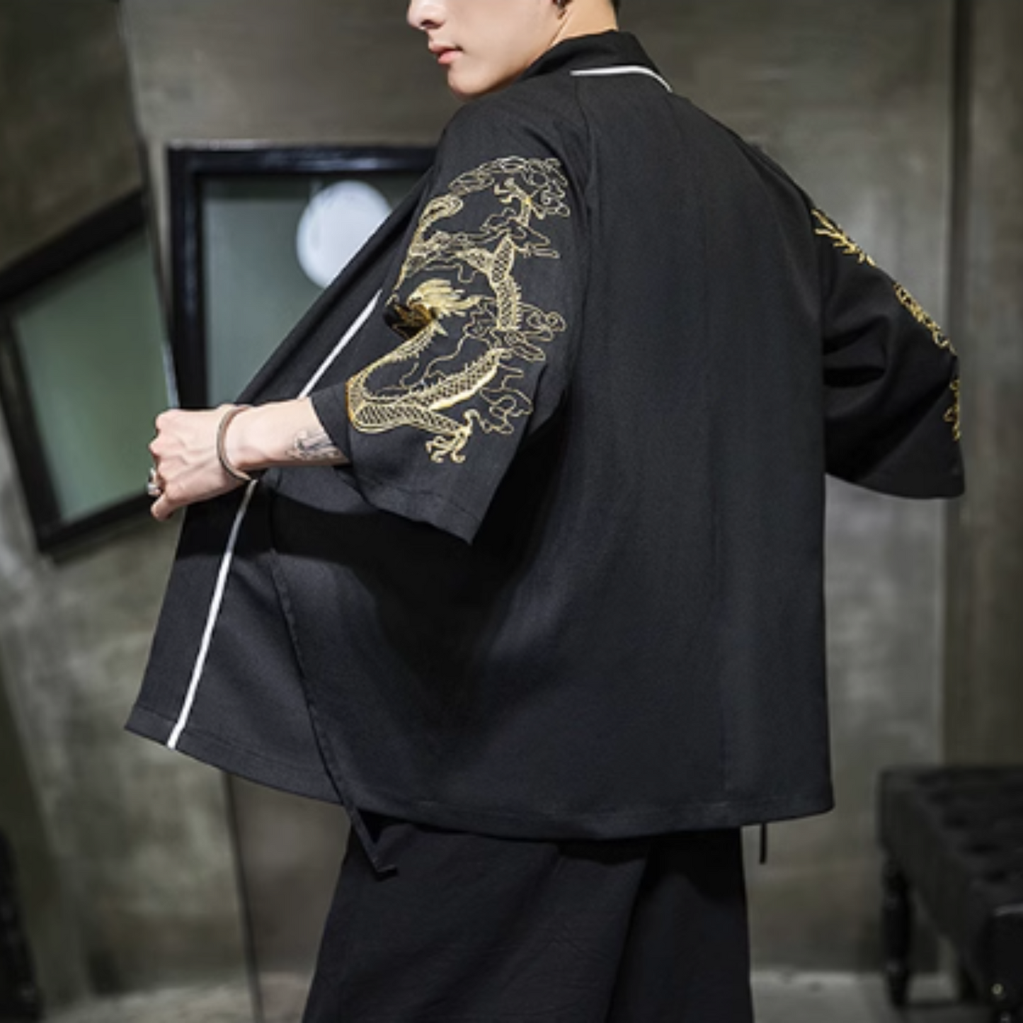Haori japonais homme motif dragon doré