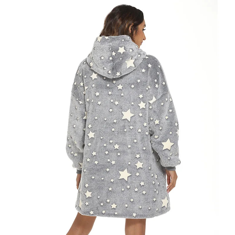 Pull Plaid Gris Motif Etoiles à Capuche