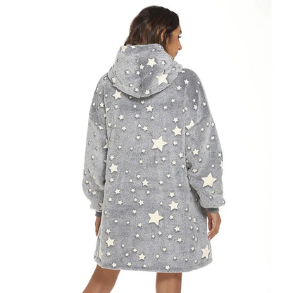 Pull Plaid Gris Motif Etoiles à Capuche