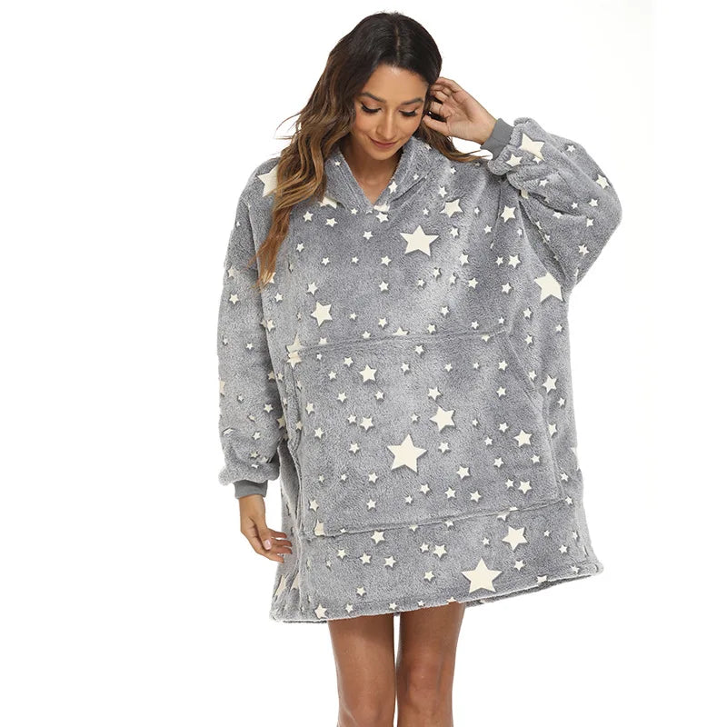 Pull Plaid Gris Motif Etoiles à Capuche