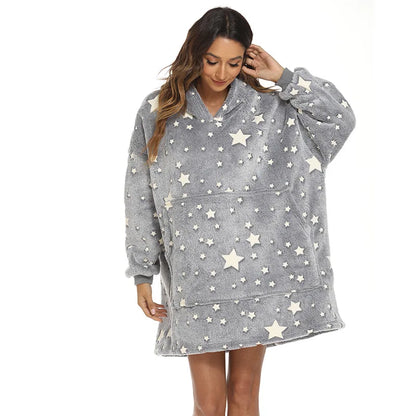 Pull Plaid Gris Motif Etoiles à Capuche