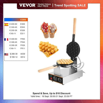 VEVOR Egg Bubble Electric Waffle Maker Nonstick Waffle Making Machine Home Appliance Gaufriers Baking Snack Gaufres Waffle Irons United States
