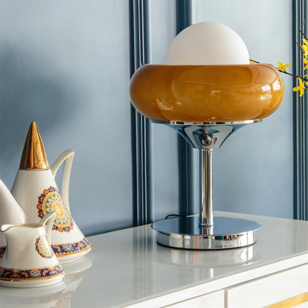 Lampe de Table Vintage Bauhaus Jaune en Verre - Design Élégant et Moderne